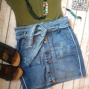Tie waist denim mini skirt